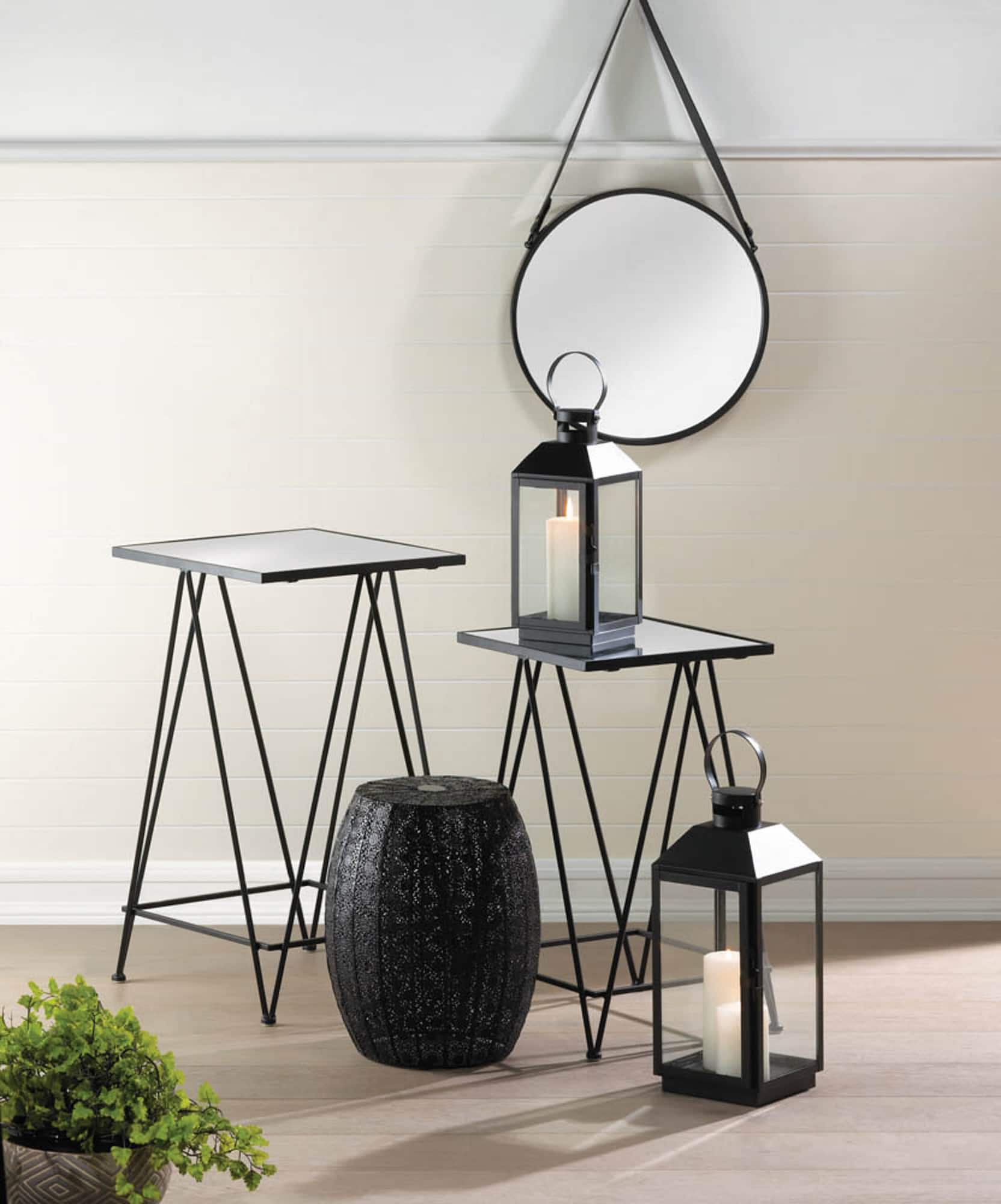 Hanging Mirror with Faux Leather Strap